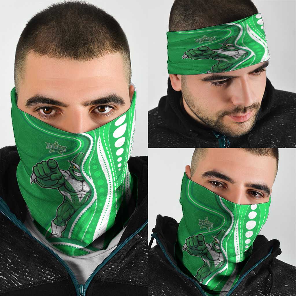 Melbourne Stars Neck Gaiter Aboriginal Dot Art Green White - Tribal Wave Pattern