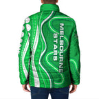 Melbourne Stars Padded Jacket Aboriginal Dot Art Green White - Tribal Wave Pattern