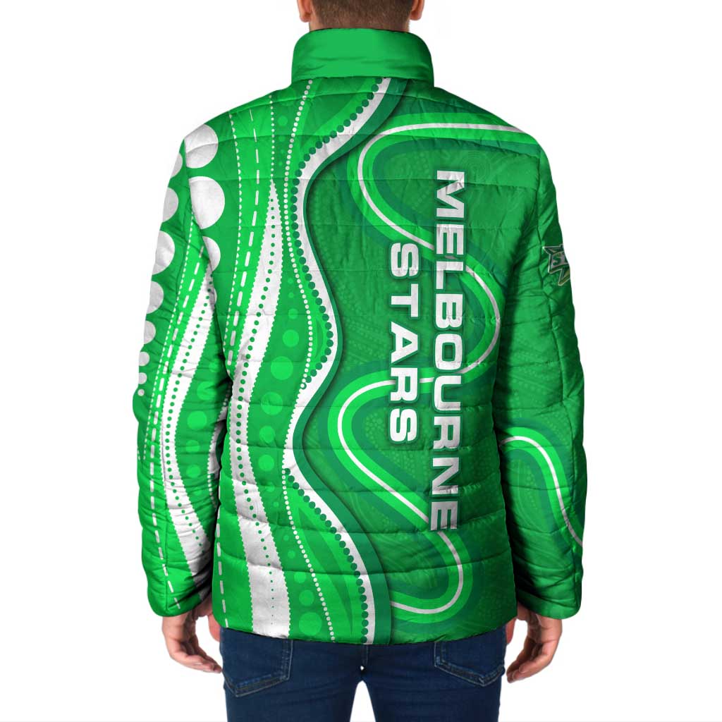 Melbourne Stars Padded Jacket Aboriginal Dot Art Green White - Tribal Wave Pattern