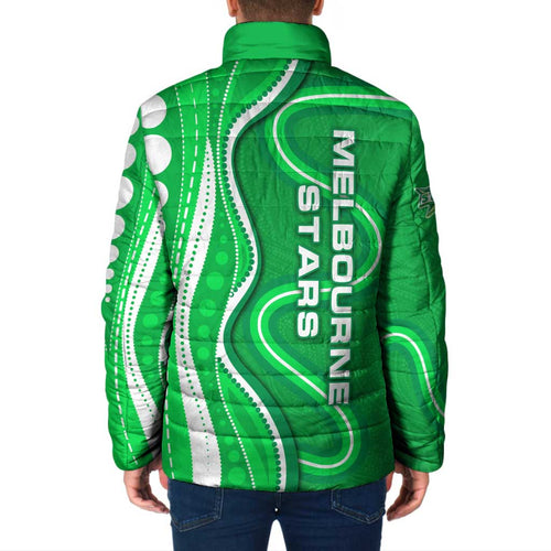 Melbourne Stars Padded Jacket Aboriginal Dot Art Green White - Tribal Wave Pattern