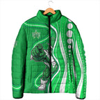 Melbourne Stars Padded Jacket Aboriginal Dot Art Green White - Tribal Wave Pattern