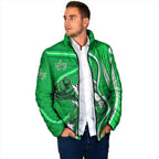 Melbourne Stars Padded Jacket Aboriginal Dot Art Green White - Tribal Wave Pattern