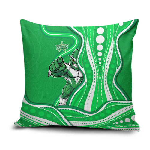 Melbourne Stars Pillow Cover Aboriginal Dot Art Green White - Tribal Wave Pattern