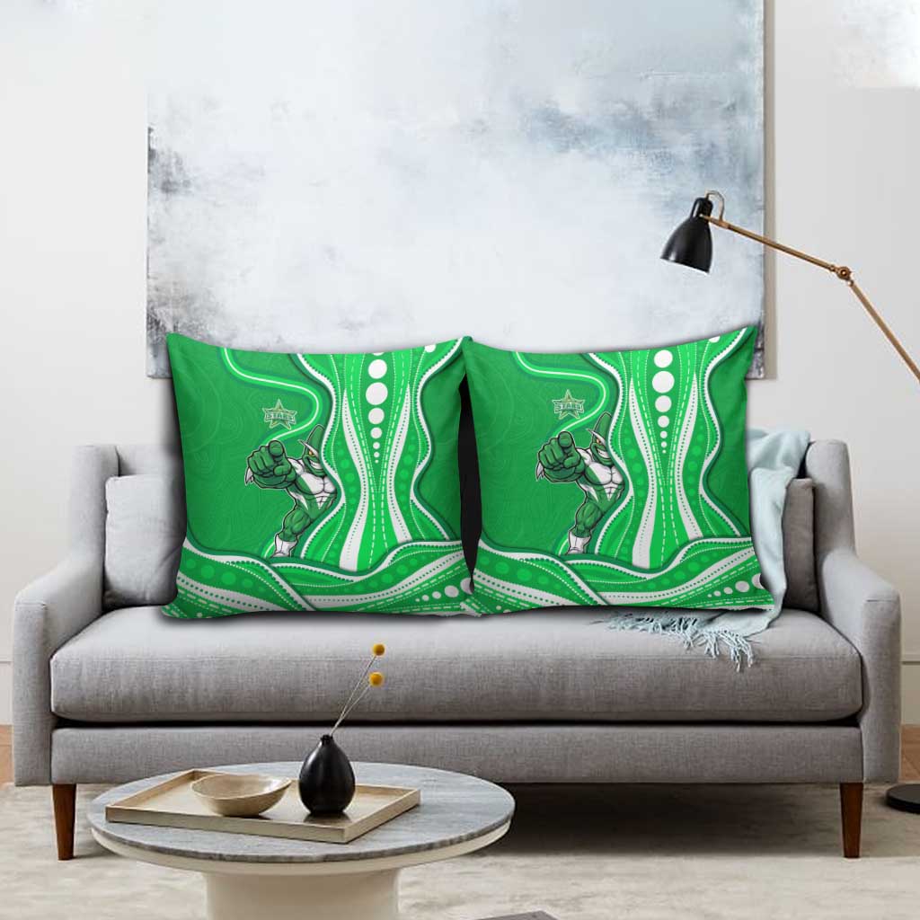 Melbourne Stars Pillow Cover Aboriginal Dot Art Green White - Tribal Wave Pattern