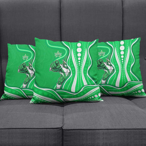 Melbourne Stars Pillow Cover Aboriginal Dot Art Green White - Tribal Wave Pattern