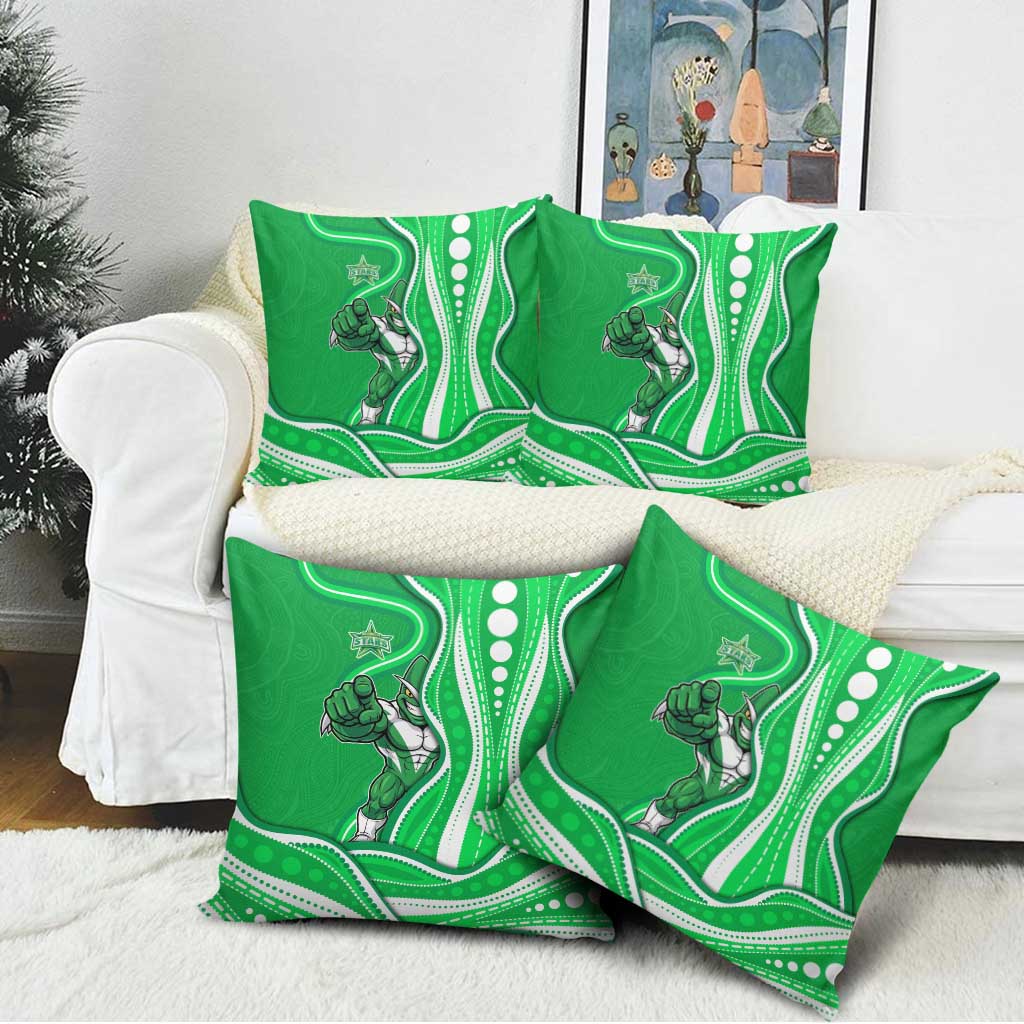 Melbourne Stars Pillow Cover Aboriginal Dot Art Green White - Tribal Wave Pattern