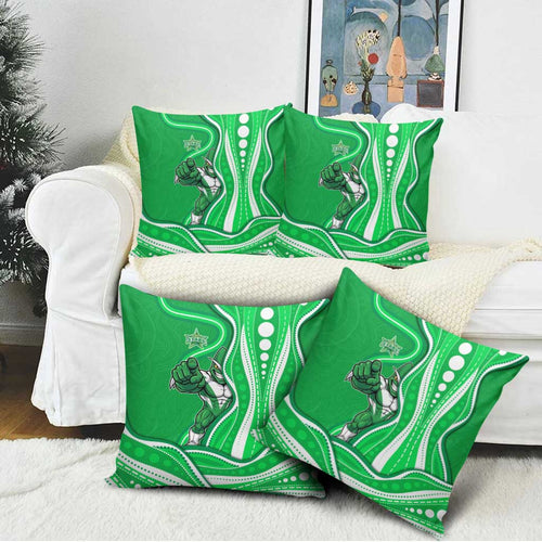 Melbourne Stars Pillow Cover Aboriginal Dot Art Green White - Tribal Wave Pattern
