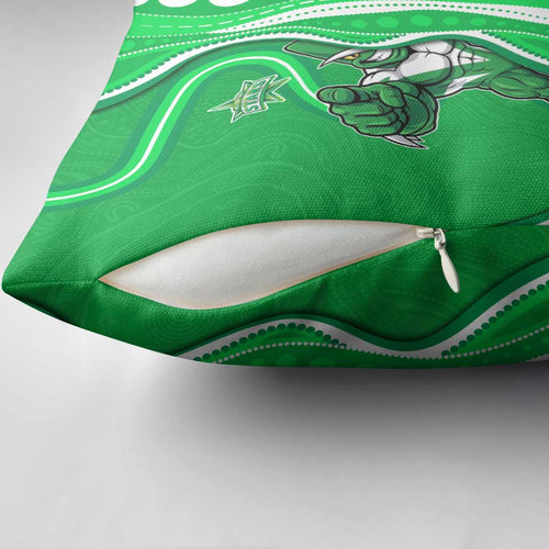 Melbourne Stars Pillow Cover Aboriginal Dot Art Green White - Tribal Wave Pattern