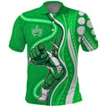 Melbourne Stars Polo Shirt Aboriginal Dot Art Green White - Tribal Wave Pattern