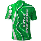 Melbourne Stars Polo Shirt Aboriginal Dot Art Green White - Tribal Wave Pattern