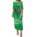 Melbourne Stars Puletasi Aboriginal Dot Art Green White - Tribal Wave Pattern