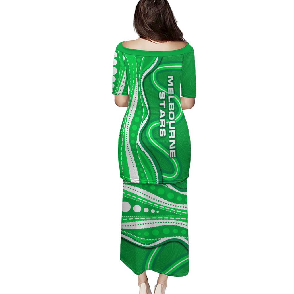 Melbourne Stars Puletasi Aboriginal Dot Art Green White - Tribal Wave Pattern
