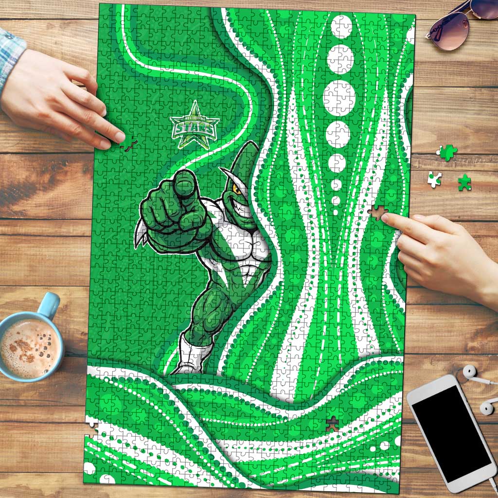 Melbourne Stars Puzzle Aboriginal Dot Art Green White - Tribal Wave Pattern