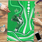 Melbourne Stars Puzzle Aboriginal Dot Art Green White - Tribal Wave Pattern