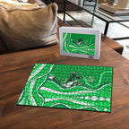 Melbourne Stars Puzzle Aboriginal Dot Art Green White - Tribal Wave Pattern