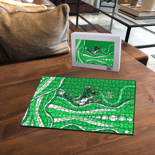 Melbourne Stars Puzzle Aboriginal Dot Art Green White - Tribal Wave Pattern
