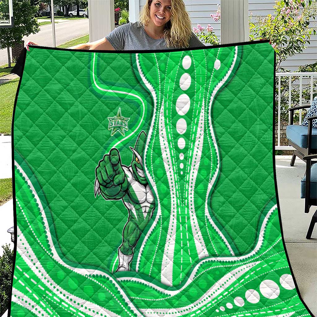 Melbourne Stars Quilt Aboriginal Dot Art Green White - Tribal Wave Pattern