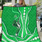 Melbourne Stars Quilt Aboriginal Dot Art Green White - Tribal Wave Pattern