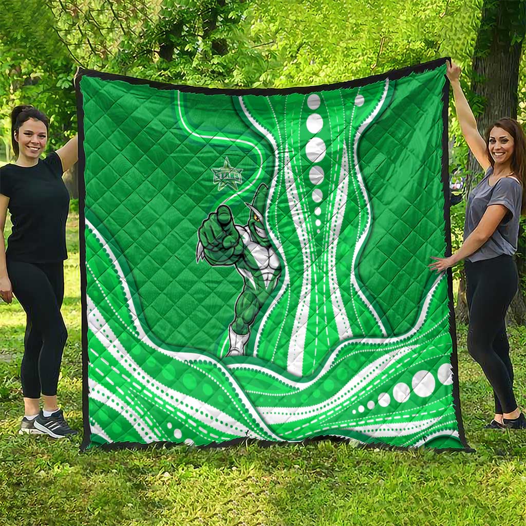 Melbourne Stars Quilt Aboriginal Dot Art Green White - Tribal Wave Pattern