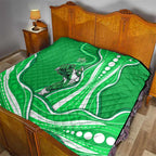 Melbourne Stars Quilt Aboriginal Dot Art Green White - Tribal Wave Pattern