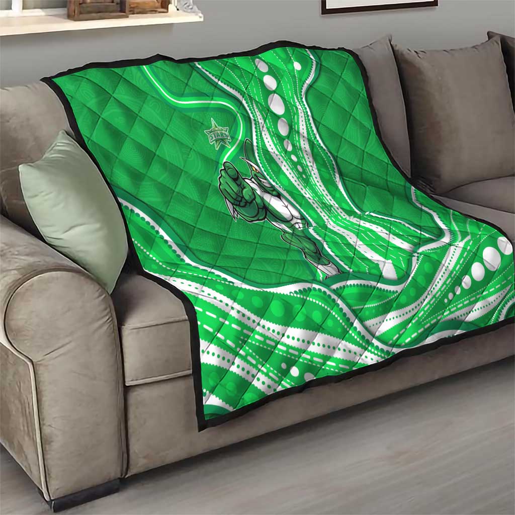 Melbourne Stars Quilt Aboriginal Dot Art Green White - Tribal Wave Pattern