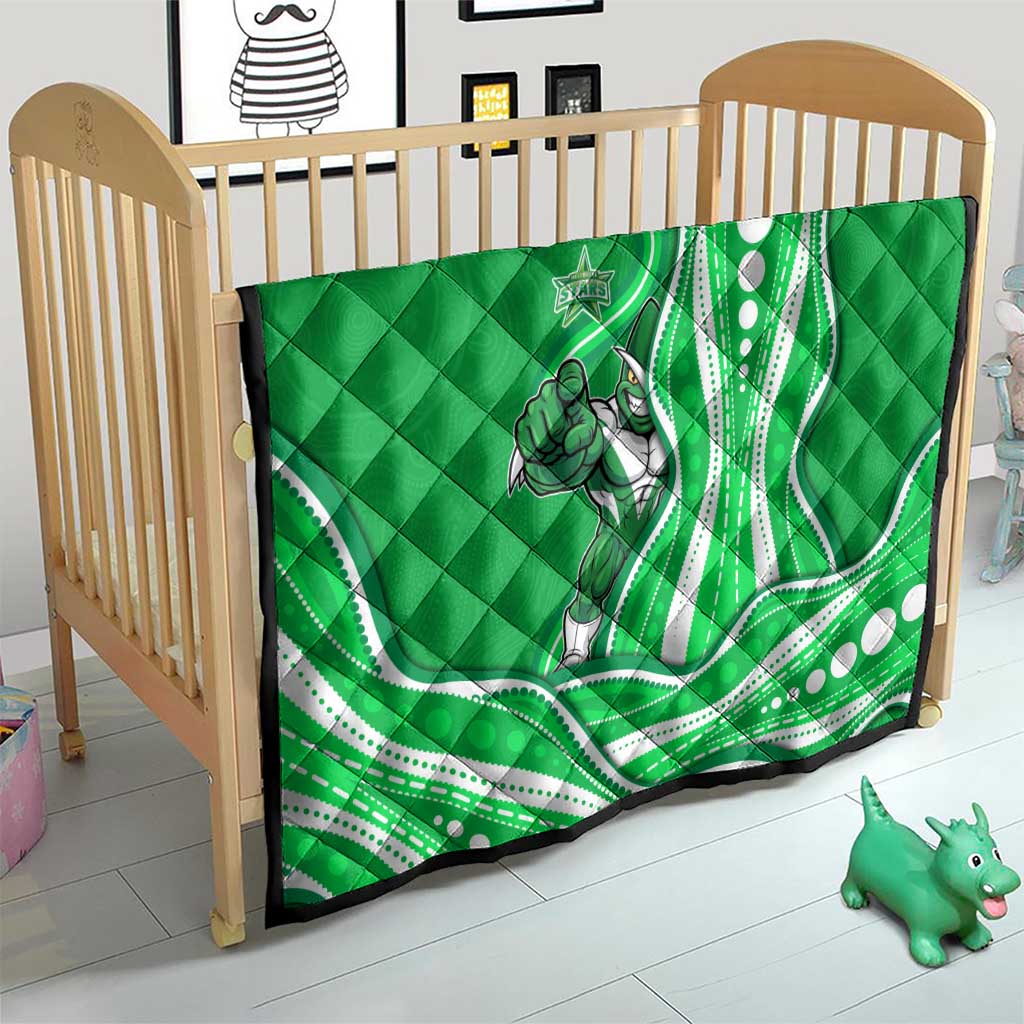 Melbourne Stars Quilt Aboriginal Dot Art Green White - Tribal Wave Pattern