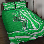 Melbourne Stars Quilt Bed Set Aboriginal Dot Art Green White - Tribal Wave Pattern