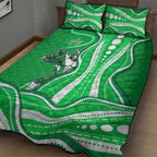 Melbourne Stars Quilt Bed Set Aboriginal Dot Art Green White - Tribal Wave Pattern