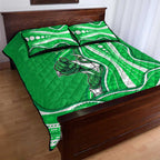 Melbourne Stars Quilt Bed Set Aboriginal Dot Art Green White - Tribal Wave Pattern