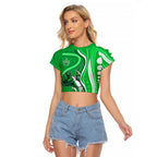 Melbourne Stars Raglan Cropped T Shirt Aboriginal Dot Art Green White - Tribal Wave Pattern