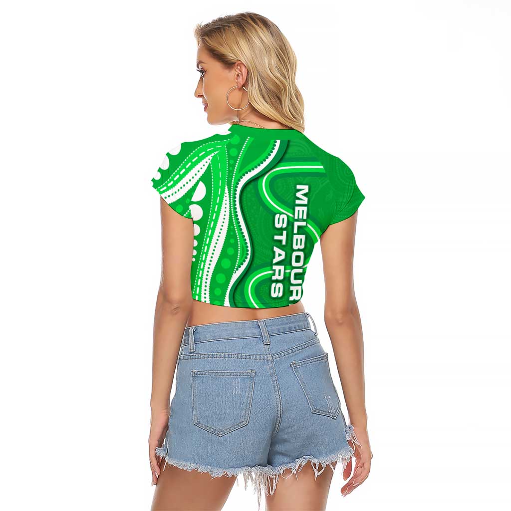 Melbourne Stars Raglan Cropped T Shirt Aboriginal Dot Art Green White - Tribal Wave Pattern