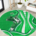 Melbourne Stars Round Carpet Aboriginal Dot Art Green White - Tribal Wave Pattern