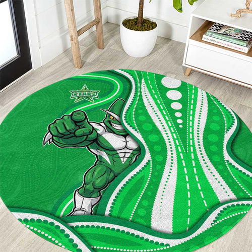 Melbourne Stars Round Carpet Aboriginal Dot Art Green White - Tribal Wave Pattern