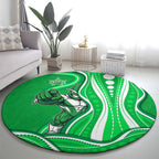 Melbourne Stars Round Carpet Aboriginal Dot Art Green White - Tribal Wave Pattern