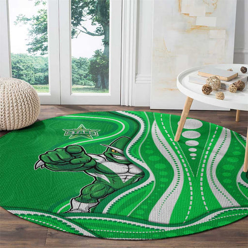 Melbourne Stars Round Carpet Aboriginal Dot Art Green White - Tribal Wave Pattern