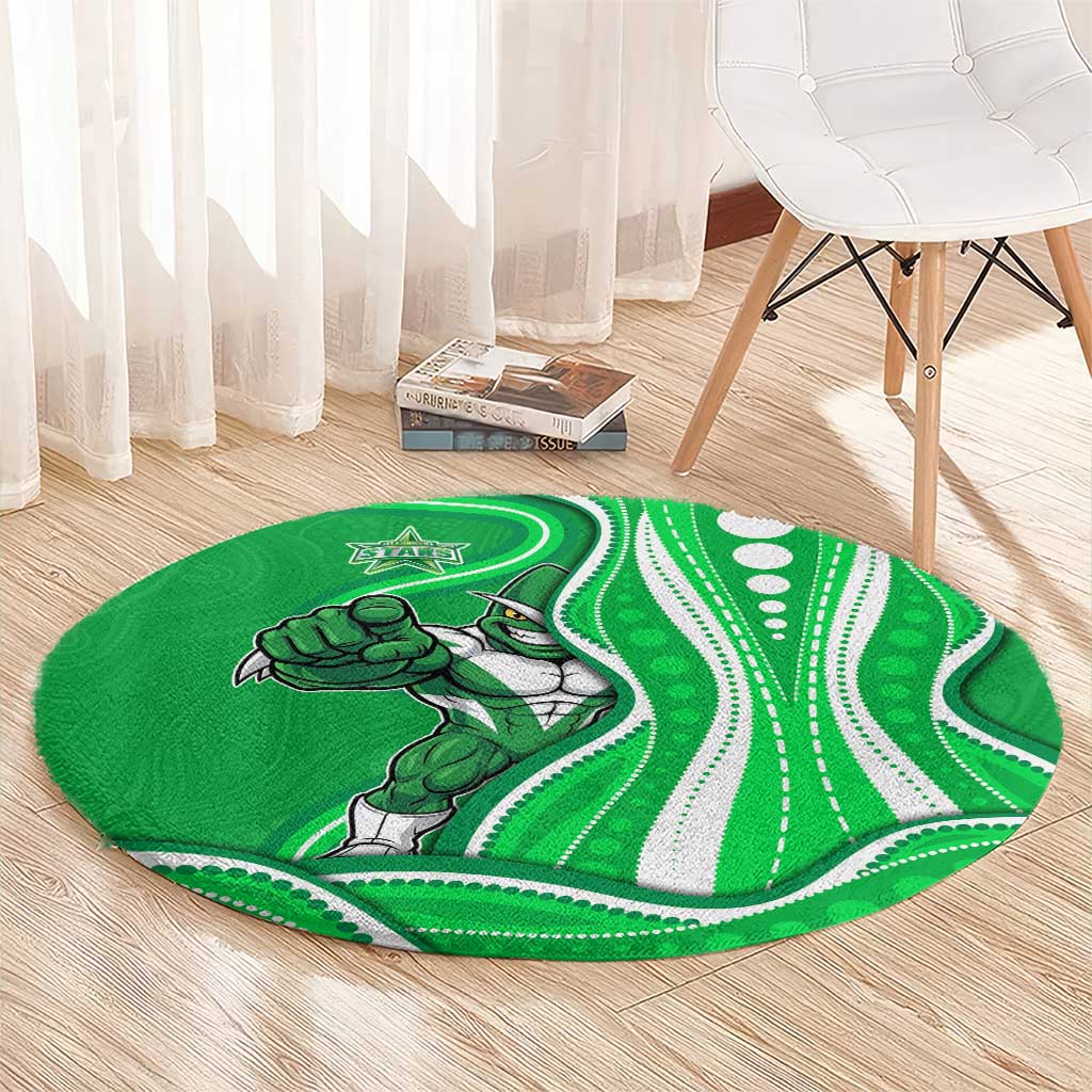 Melbourne Stars Round Carpet Aboriginal Dot Art Green White - Tribal Wave Pattern