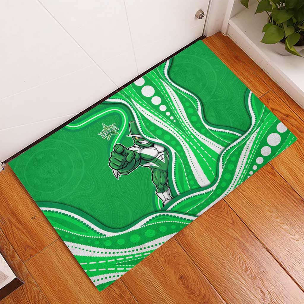 Melbourne Stars Rubber Doormat Aboriginal Dot Art Green White - Tribal Wave Pattern
