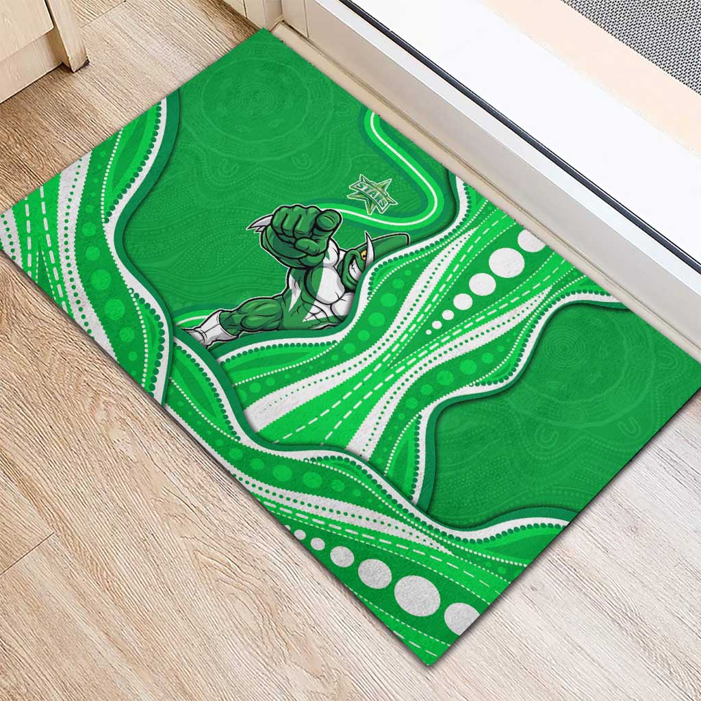 Melbourne Stars Rubber Doormat Aboriginal Dot Art Green White - Tribal Wave Pattern