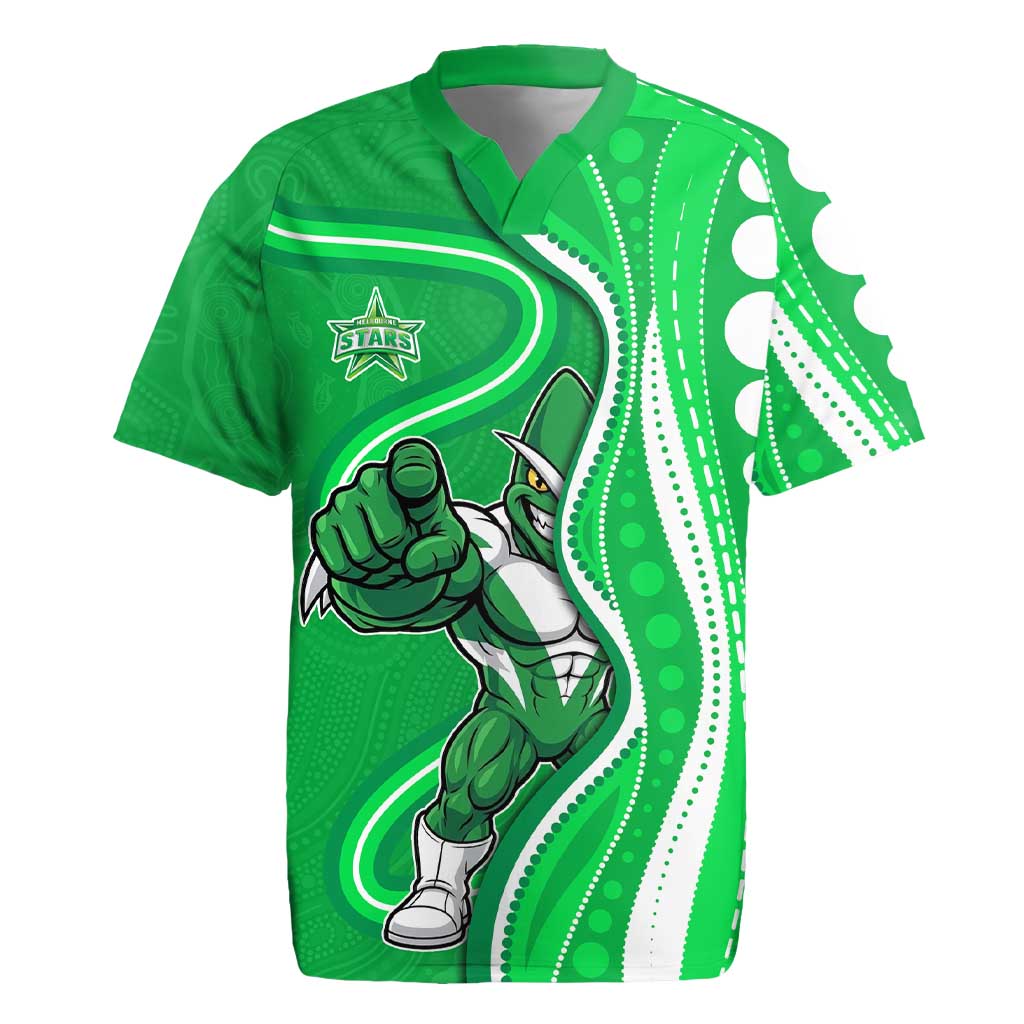 Melbourne Stars Rugby Jersey Aboriginal Dot Art Green White - Tribal Wave Pattern