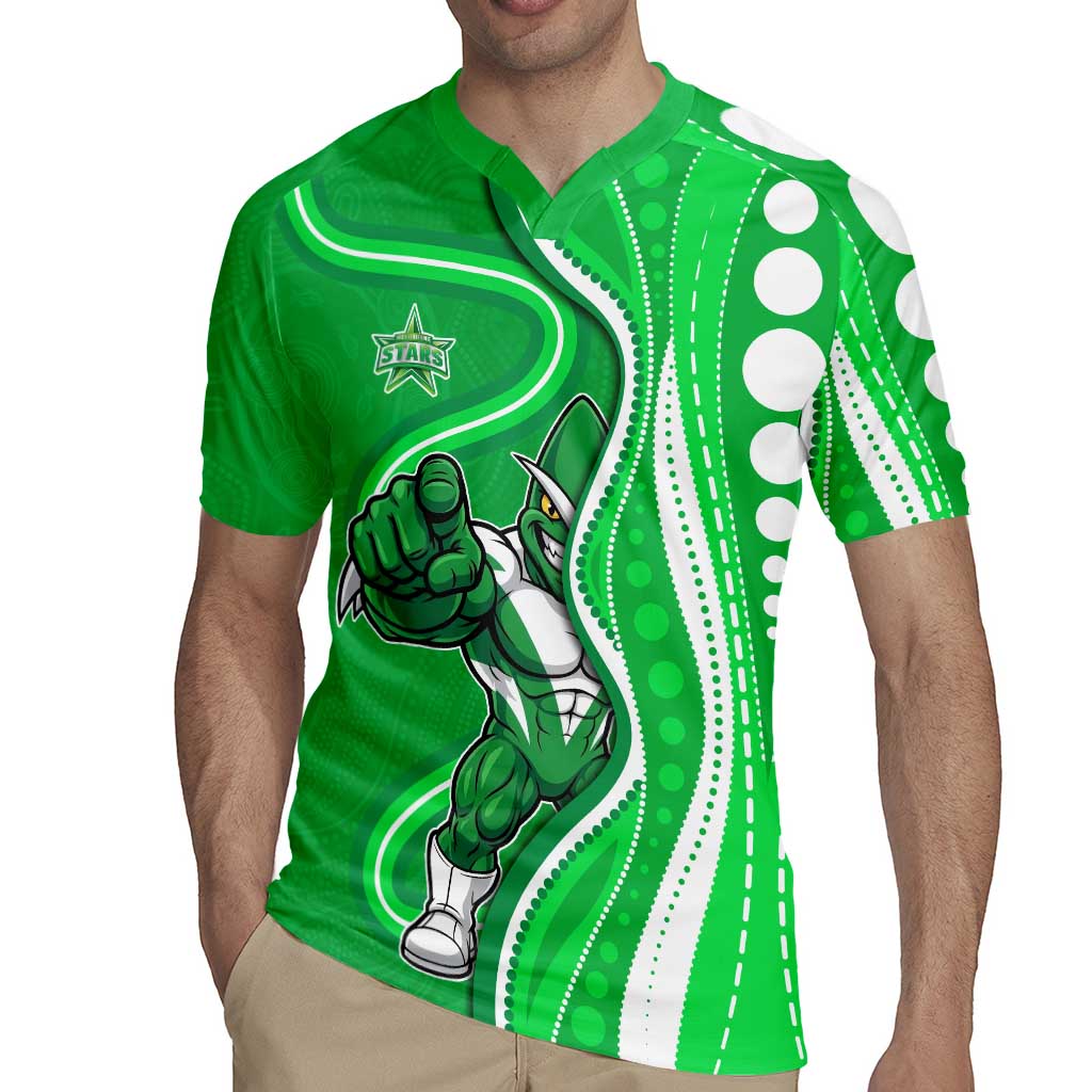 Melbourne Stars Rugby Jersey Aboriginal Dot Art Green White - Tribal Wave Pattern
