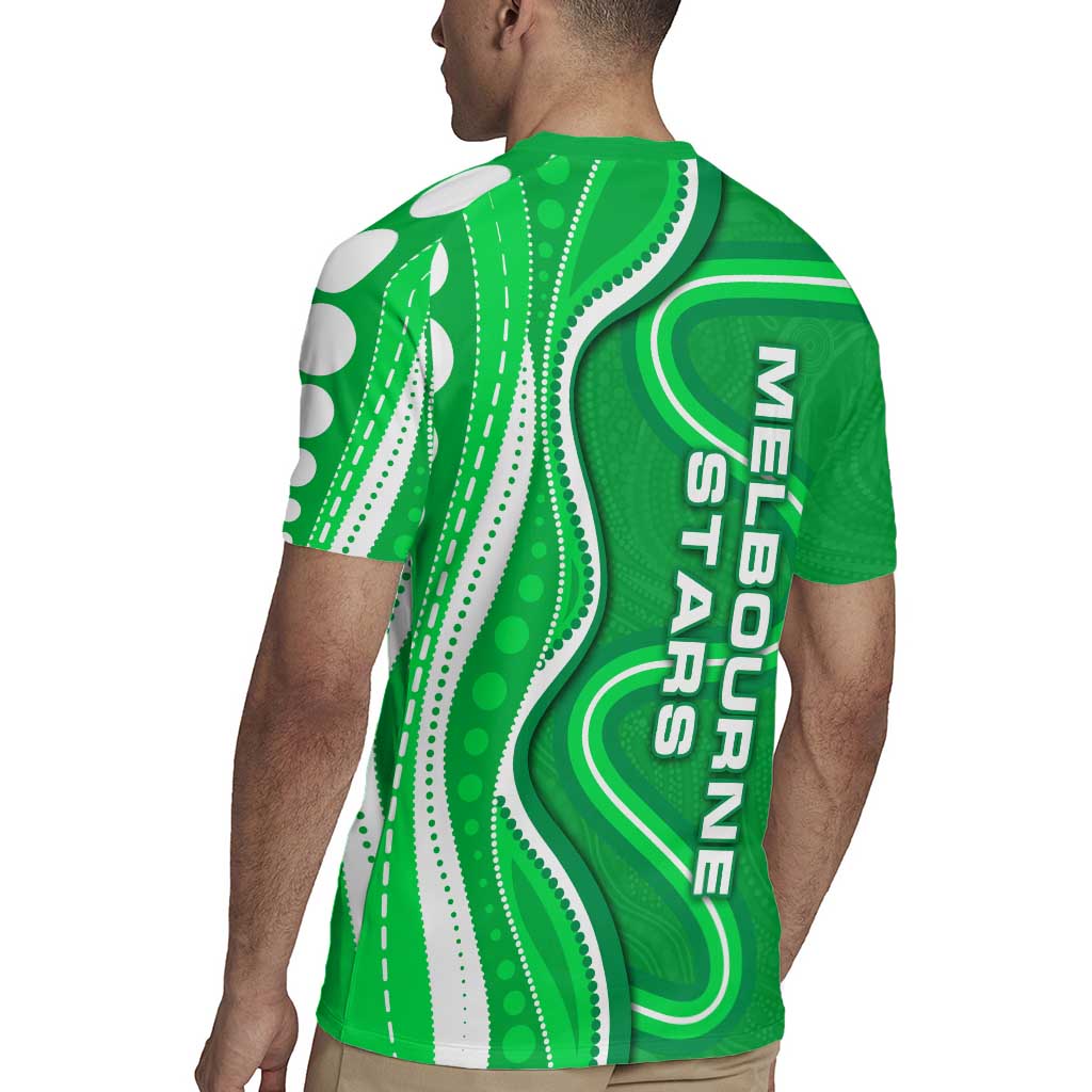 Melbourne Stars Rugby Jersey Aboriginal Dot Art Green White - Tribal Wave Pattern
