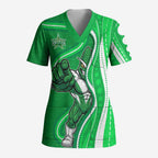 Melbourne Stars Scrub Top Aboriginal Dot Art Green White - Tribal Wave Pattern