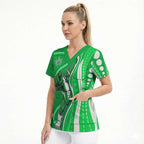 Melbourne Stars Scrub Top Aboriginal Dot Art Green White - Tribal Wave Pattern