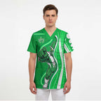 Melbourne Stars Scrub Top Aboriginal Dot Art Green White - Tribal Wave Pattern