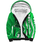 Melbourne Stars Sherpa Hoodie Aboriginal Dot Art Green White - Tribal Wave Pattern