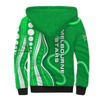 Melbourne Stars Sherpa Hoodie Aboriginal Dot Art Green White - Tribal Wave Pattern