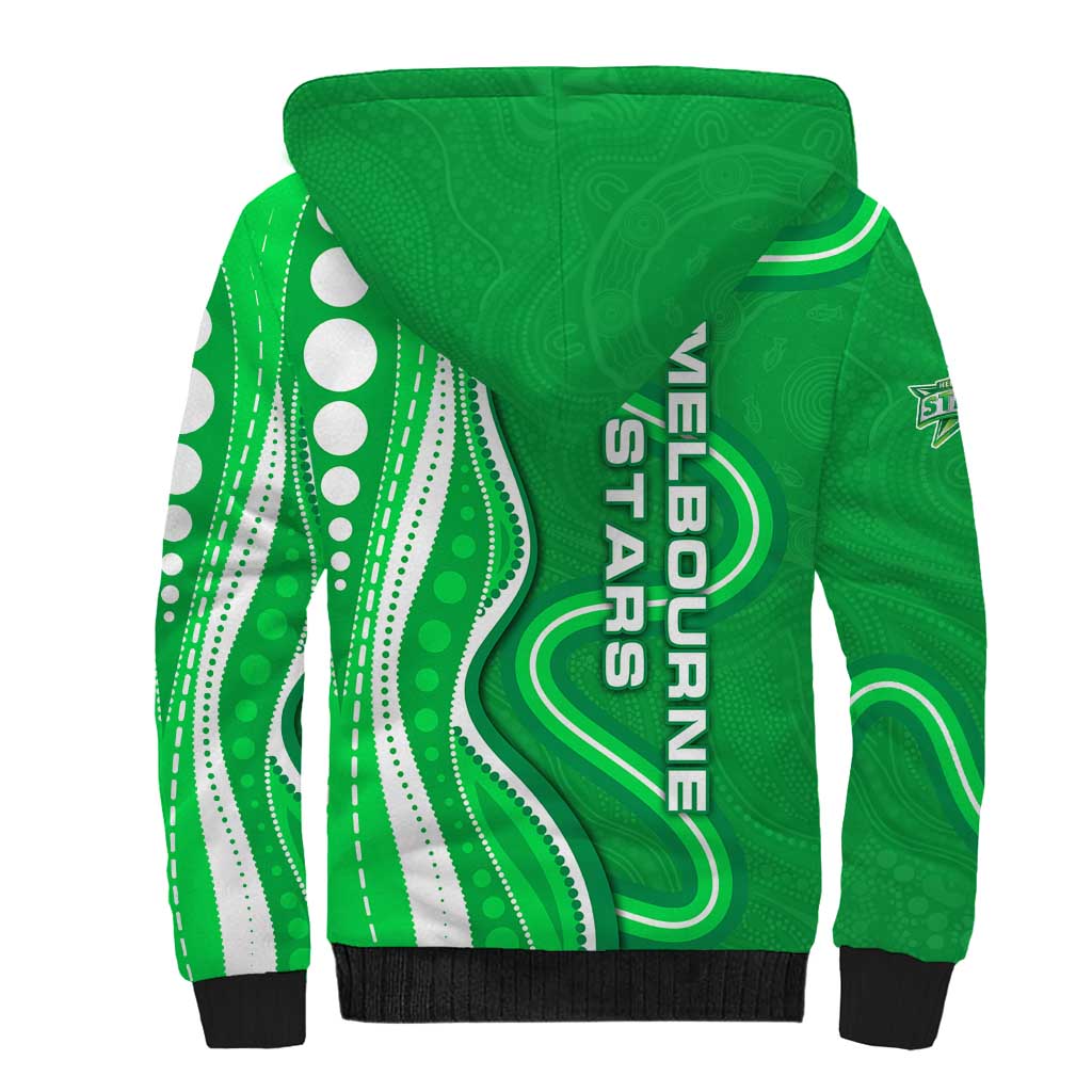 Melbourne Stars Sherpa Hoodie Aboriginal Dot Art Green White - Tribal Wave Pattern