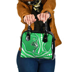 Melbourne Stars Shoulder Handbag Aboriginal Dot Art Green White - Tribal Wave Pattern