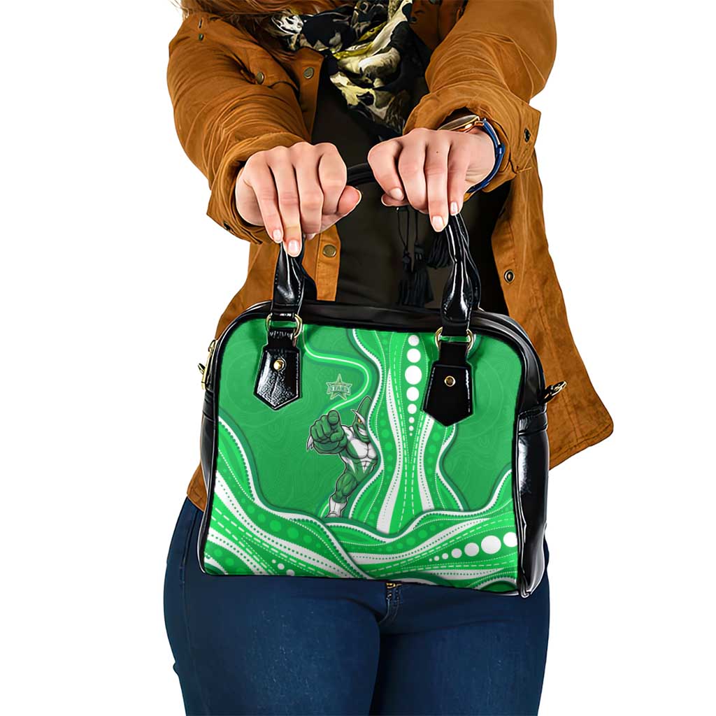 Melbourne Stars Shoulder Handbag Aboriginal Dot Art Green White - Tribal Wave Pattern