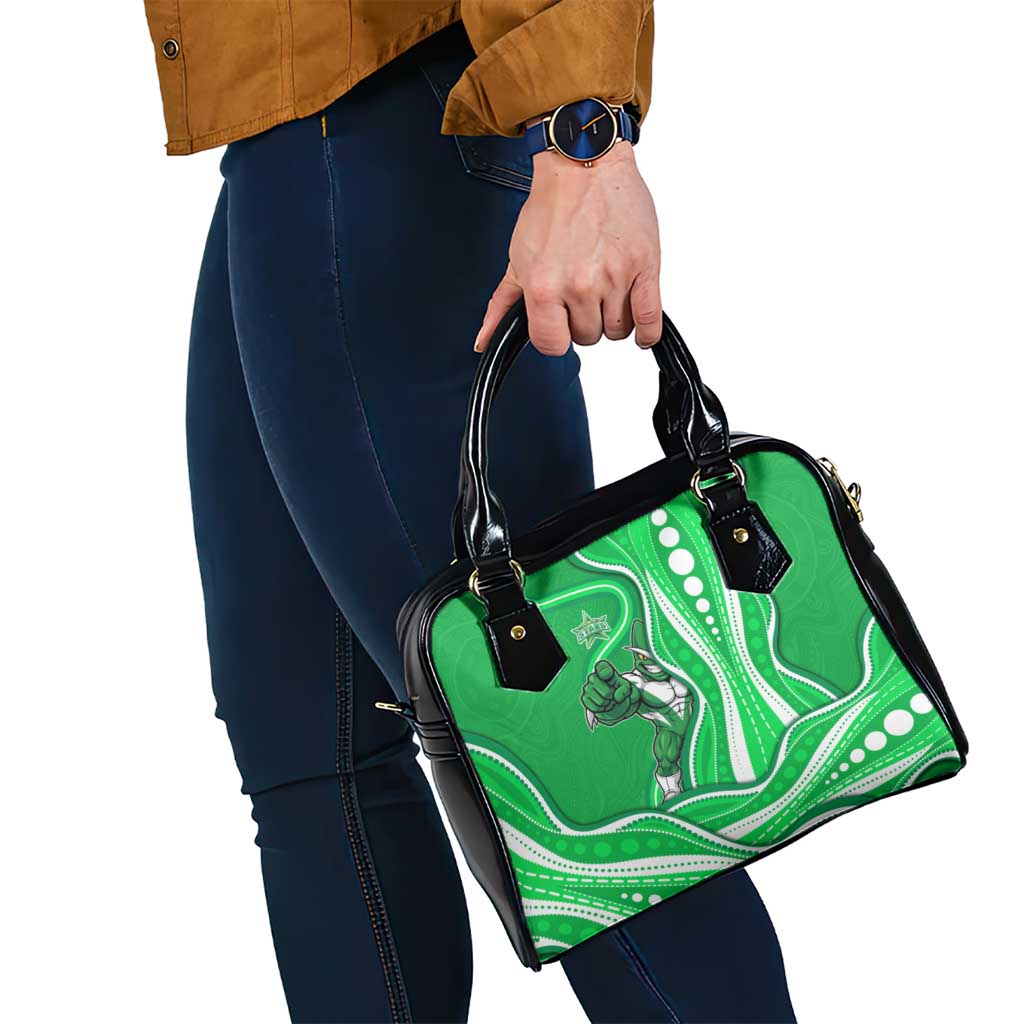 Melbourne Stars Shoulder Handbag Aboriginal Dot Art Green White - Tribal Wave Pattern